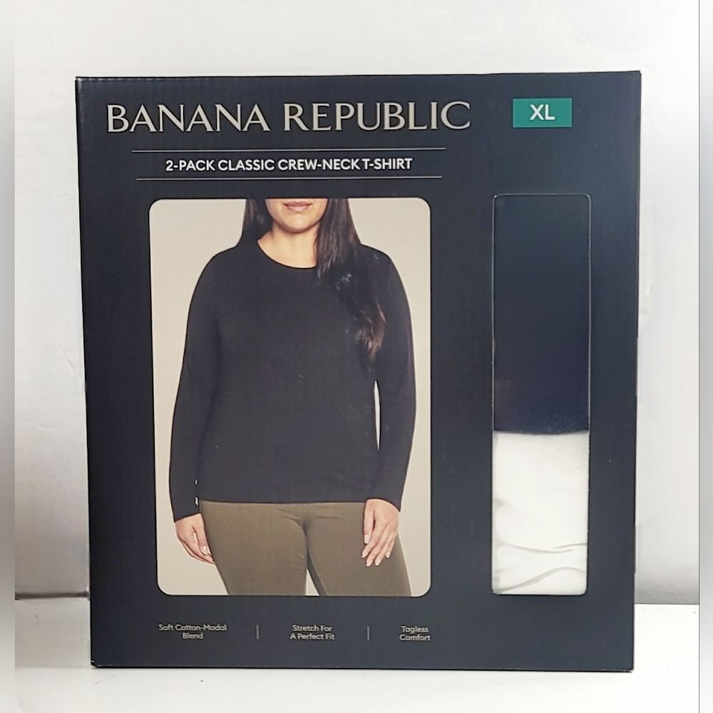 2pk Banana Republic Womens Classic Crew Cotton Modal Long Sleeve Tee Black White